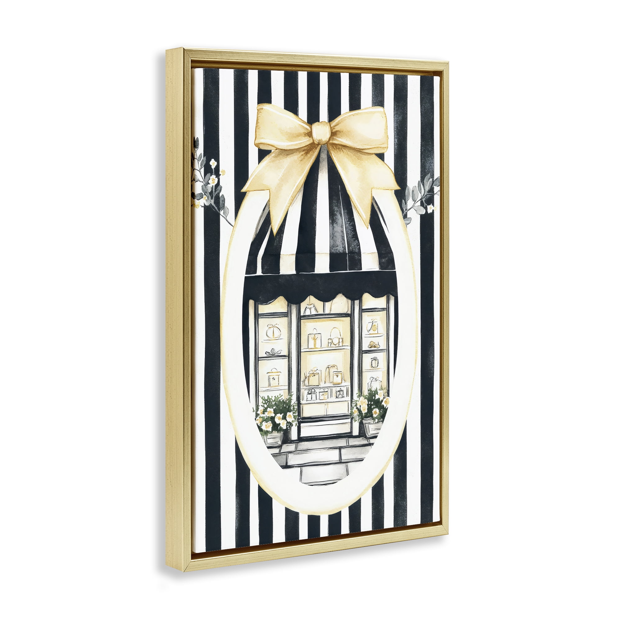 Stupell Industries Maison Striped Boutique Window Gold Framed Floater Canvas Wall Art, design by Petal Prints Design