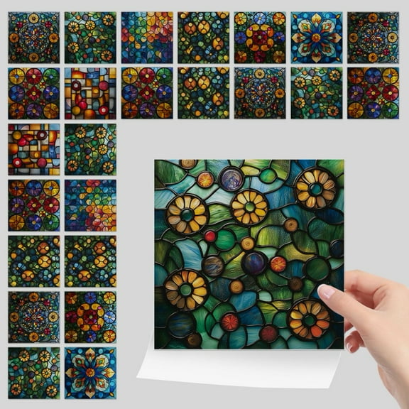 24Piece Multicolor Tiles Wall Stickers 4 x 4in Self Adhesive Waterproof Kitchen Backsplash Decals DIY Decor Peel and Stick Tile