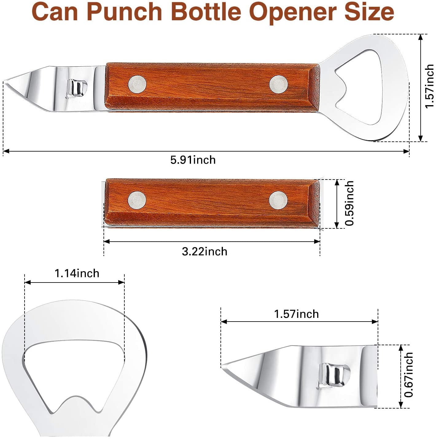Bottle Punch Can Opener Stainless Steel Beer Bottle Opener Punch Bottle  Opener with Wood Handle for Manual Bottles Cans (2, Wood Color)