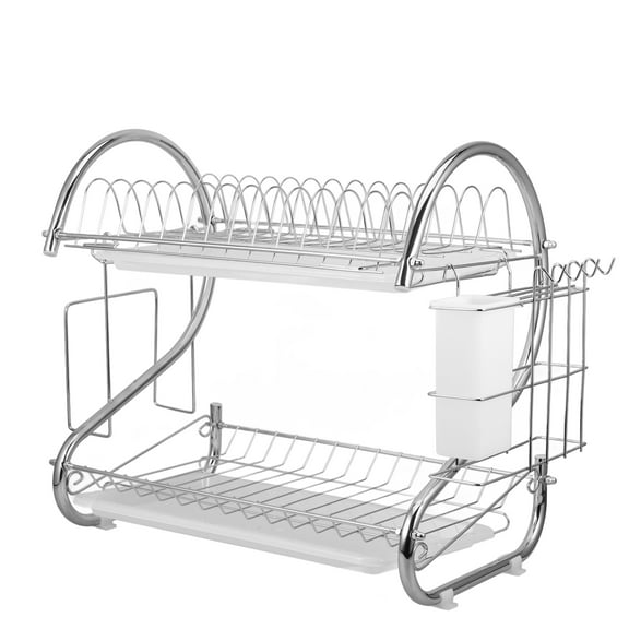 Soimiss Double Layer Stainless Steel Dish Drain Rack Kitchen Storage Stand