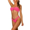 thumbnail image 4 of Conjuntos de bikini de banda para mujer, sin tirantes con lazo acanalado y parte inferior, traje de baño de 2 piezas, color rosa caliente grande, 4 of 5