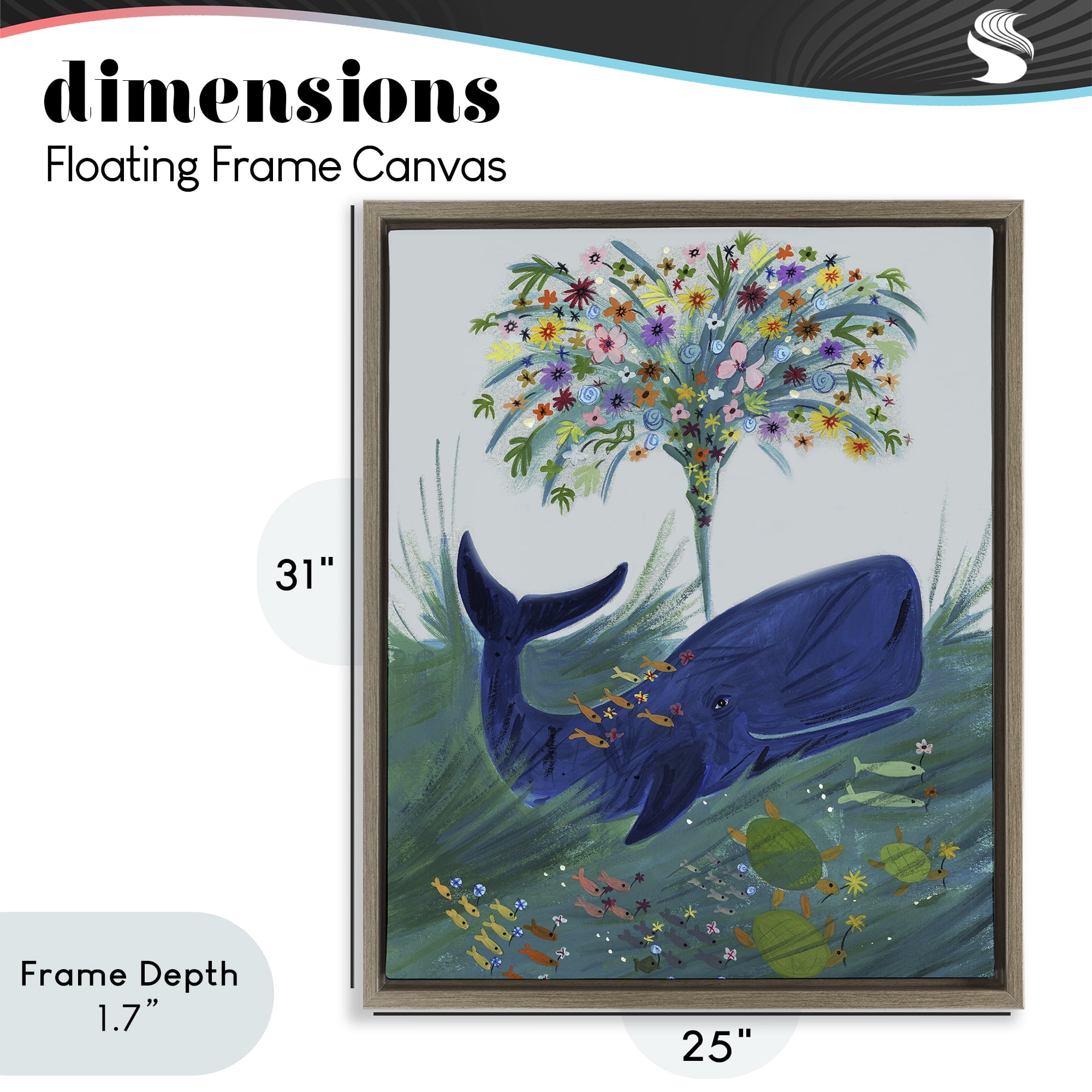 Stupell Industries A Flowery Whale Brown Framed Floater Canvas Wall Art, design by Kay Widdowson