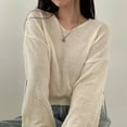 thumbnail image 2 of ZHUANQING Spring Women Long Sleeve Solid Casual Pullovers V-Neck Loose Knitted Sweaters For Women Streetwear Sweater 2024, 2 of 5