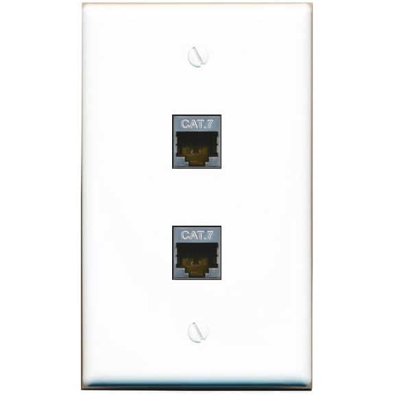 RiteAV 2 Port Cat7 Shielded Ethernet Wall Plate - Flat Style [White]