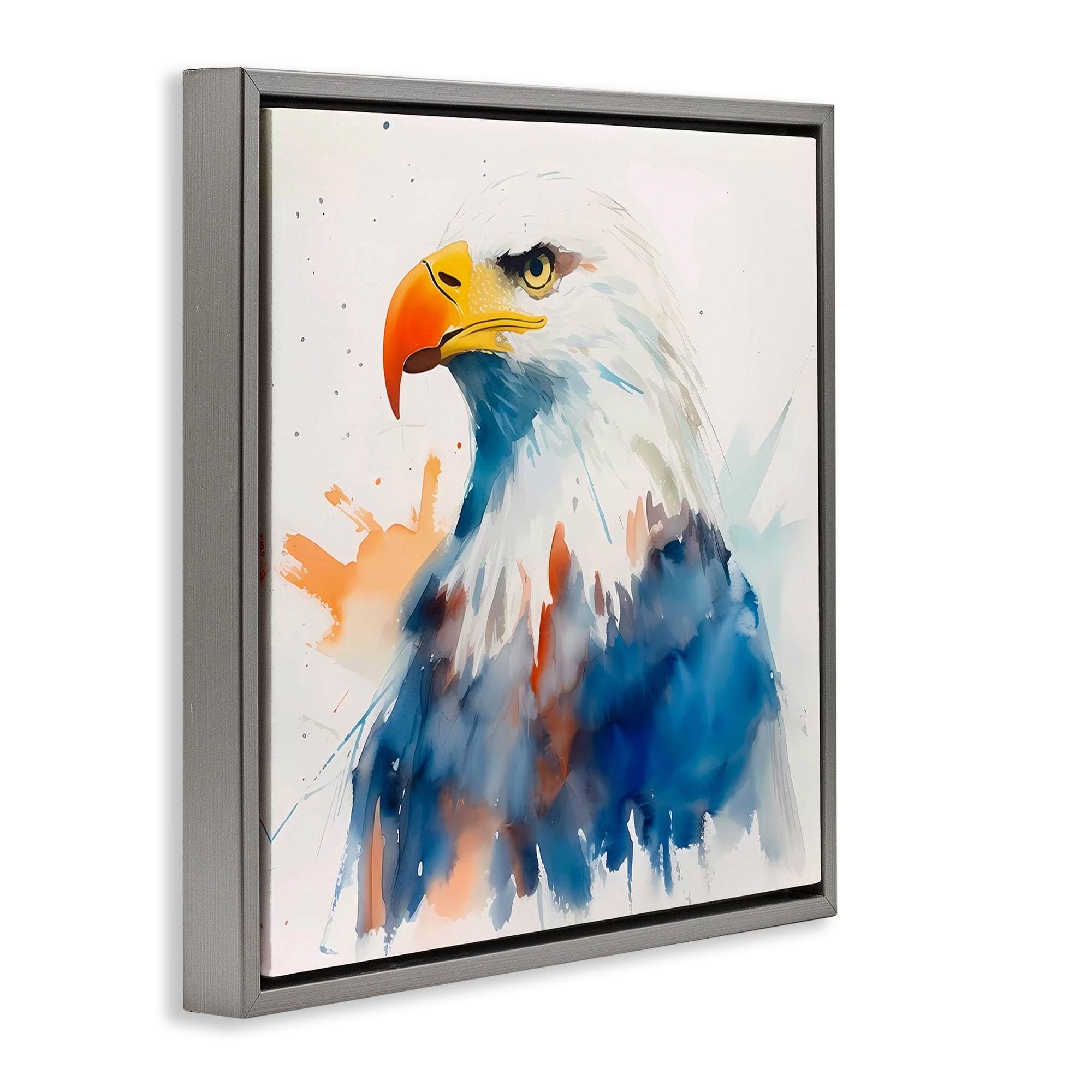 Stupell Industries Eagle with Strong Gaze Animals & Insects Painting Gray Floater Framed Canvas Art Print Wall Art, 25 x 25