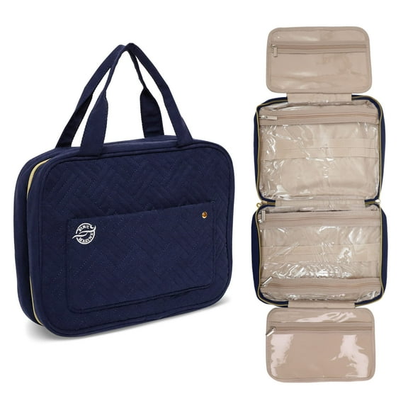 URBAN SOMBRERO Pink Marine Travel Hanging Toiletry Bag for Women and Men, Luxury Cosmetics and Makeup Organizer with Full-Size Pockets, Waterproof Exterior, Hands-Free Hook, (Blue, Medium)