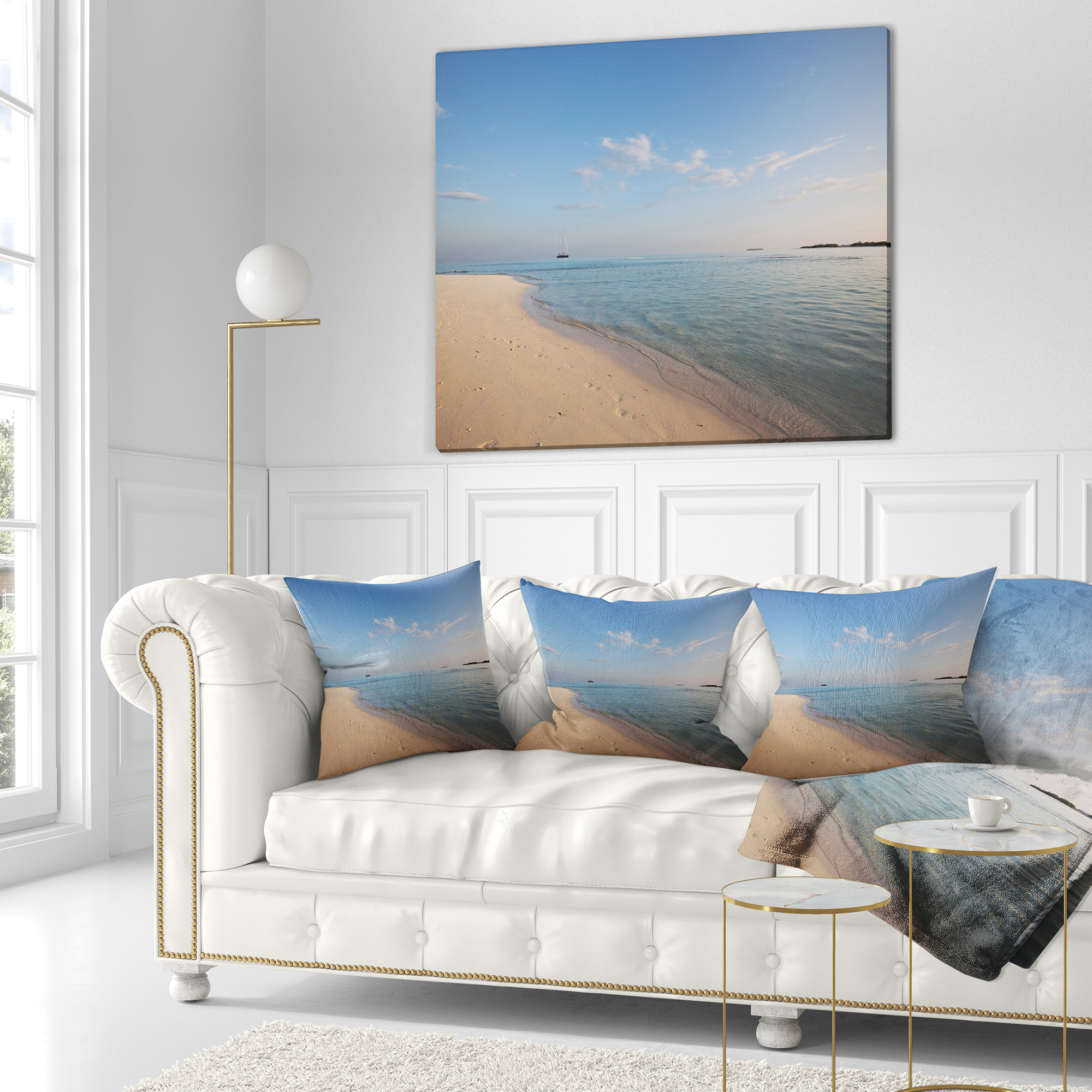 Designart Serene Maldives Beach with Plain Sky - Seascape Throw Pillow - 16x16