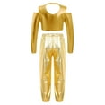 thumbnail image 2 of CHICTRY Metallic 2 Pcs Dance Outfit Modern Jazz Hiphop Street Dancewear Off Shoulder Crop Top with Pants Gold 14, 2 of 5