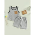 thumbnail image 2 of xiaxaixu Toddler Boys Summer Outfit Sets Sleeveless O Neck Contrast Color Vest + Solid Color Drawstring Shorts, 2 of 8