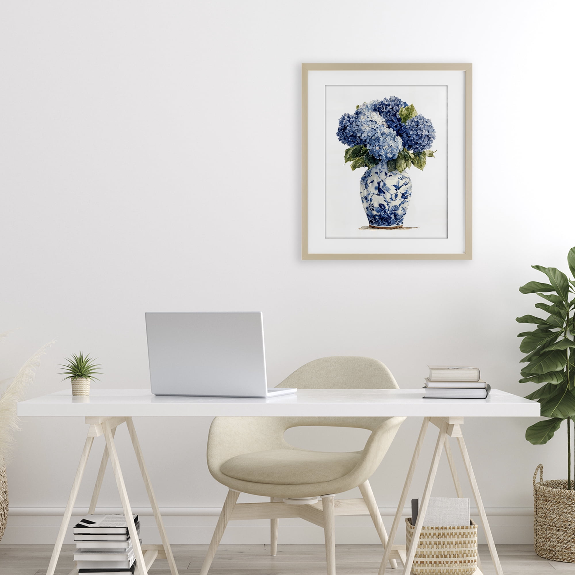 Stupell Industries Blue Hydrangeas in Porcelain Birch Framed Print Under Glass, design by Imagine It Images