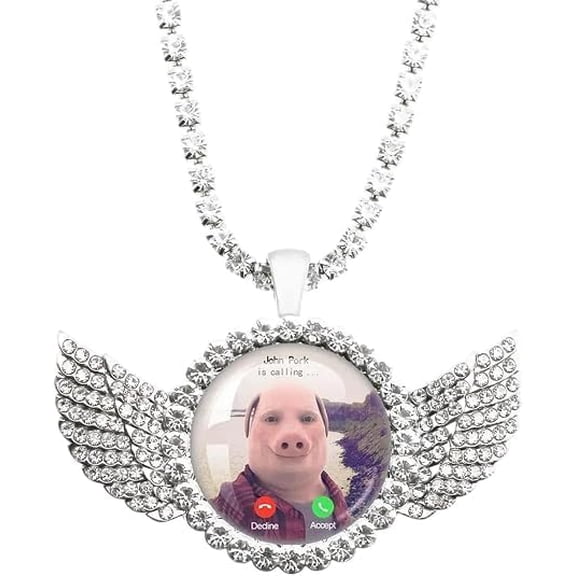 John Pork Is Calling Necklace with Angel Wings Pendant