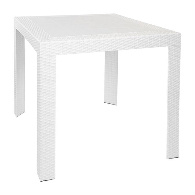 LeisureMod MT31W 28 x 31 x 31 Po. Table à Manger d'Extérieur Design Tissé en Mace, Blanc