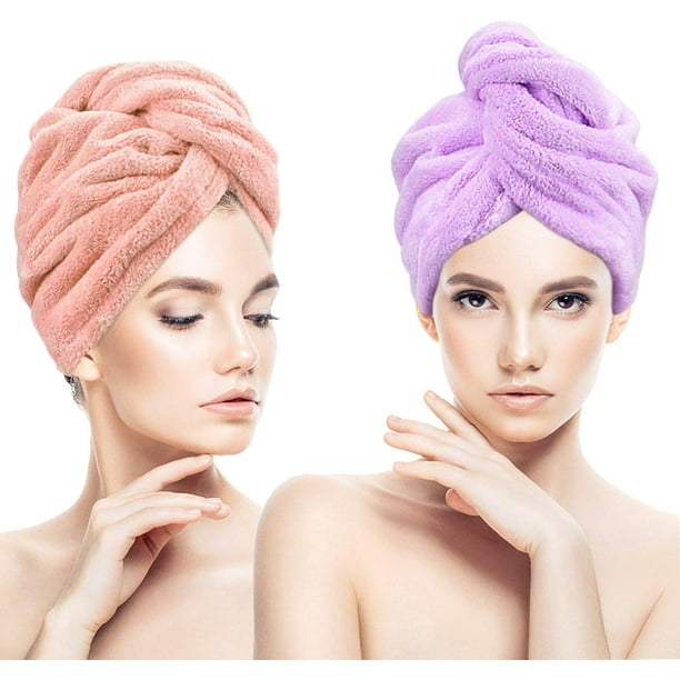 Toalla de microfibra para el cabello, envoltura absorbente de secado rápido para todo tipo de cabello, cuidado suave y delicado para tus mechones, paquete de 2 prácticos juegos para un secado sin