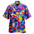 thumbnail image 4 of Camisetas con estampado 3D de gatos coloridos para hombre, camisetas casuales de manga corta con botones para vacaciones en la playa, camisetas de talla grande para hombre, 4 of 4