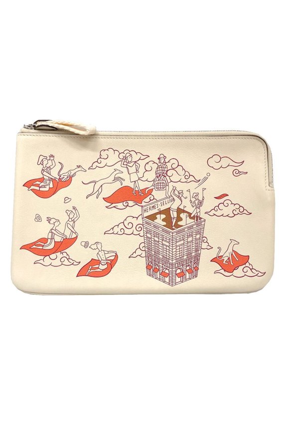Pre-Owned HERMES Carre Pocket Long, Hermes Epic, H082892, Swift Calfskin, Nata/Framboise...