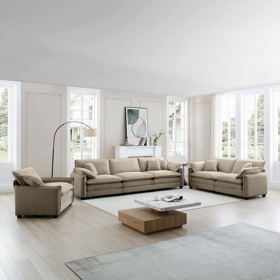 3 Piece Oversized Sectional Sofa, Tan Corduroy, Unrivalled Comfort