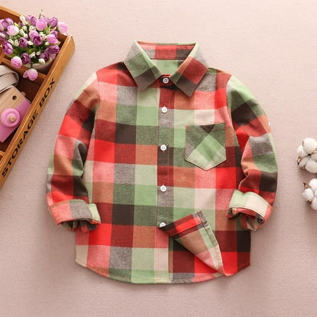 

Geire Children Long Sleeve Shirts Spring Fall New Soft Cotton Plaid Turndown Collar Casual Blouses Boys Girls Comfy Loose Tops for Outdoor Wear