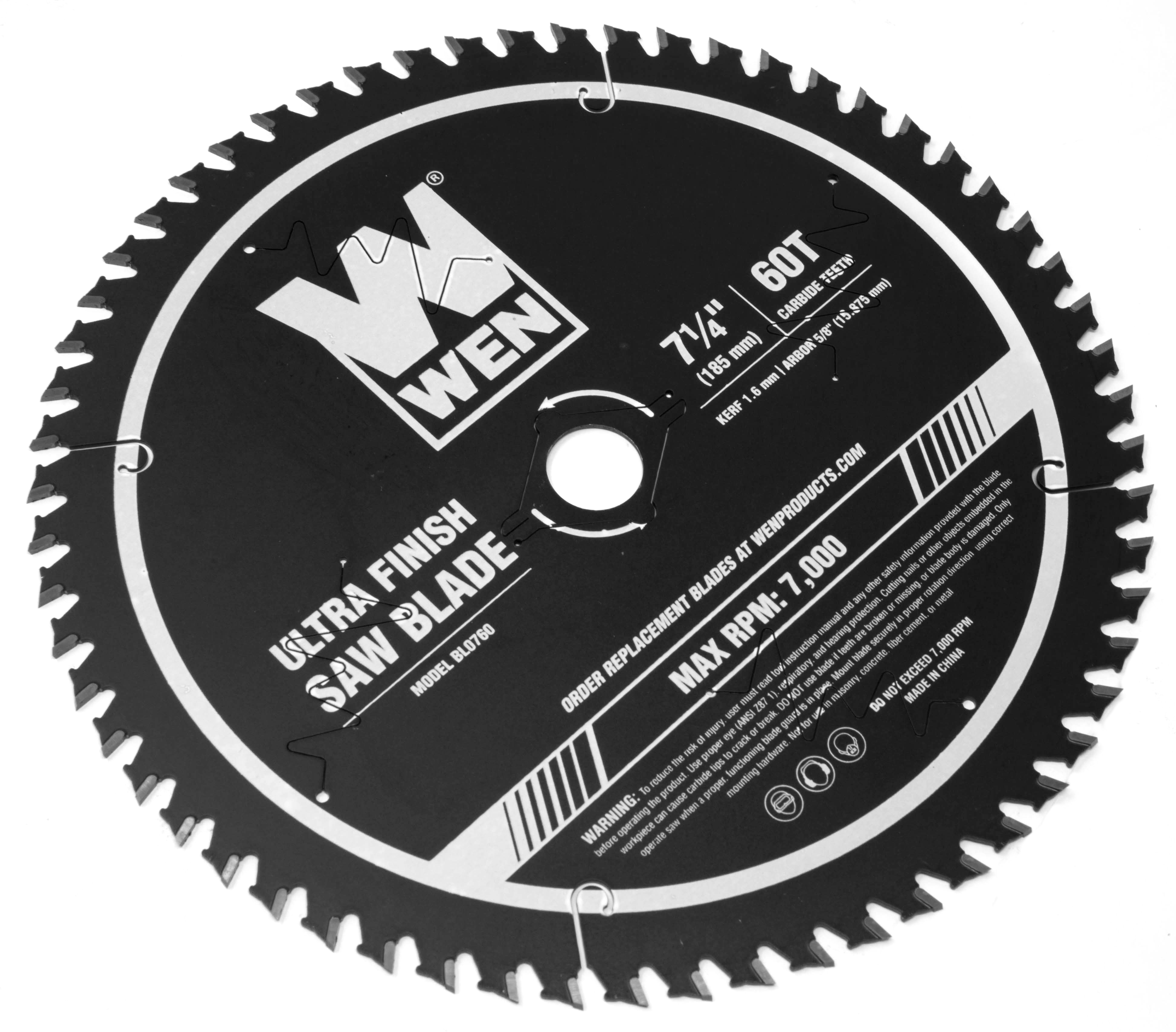 WEN 7.25-Inch 60-Tooth Carbide-Tipped Professional Ultra Fine-Finish Circular Saw Blade with Cool-Cut Coating