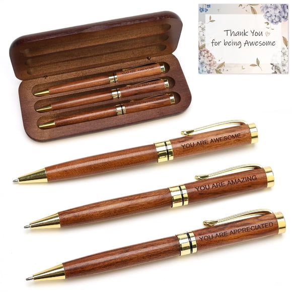 Juego de bolígrafos de madera Renawe, grabado, regalo de agradecimiento, paquete de 3
