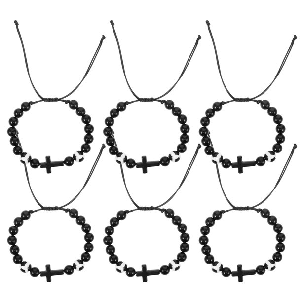 KAKOWELY 6 pulseras cruzadas con forma de balón de fútbol, ajustables, con cuentas trenzadas, para hombre y mujer, ideal como regalo de cumpleaños o graduación para aficionados al deporte.
