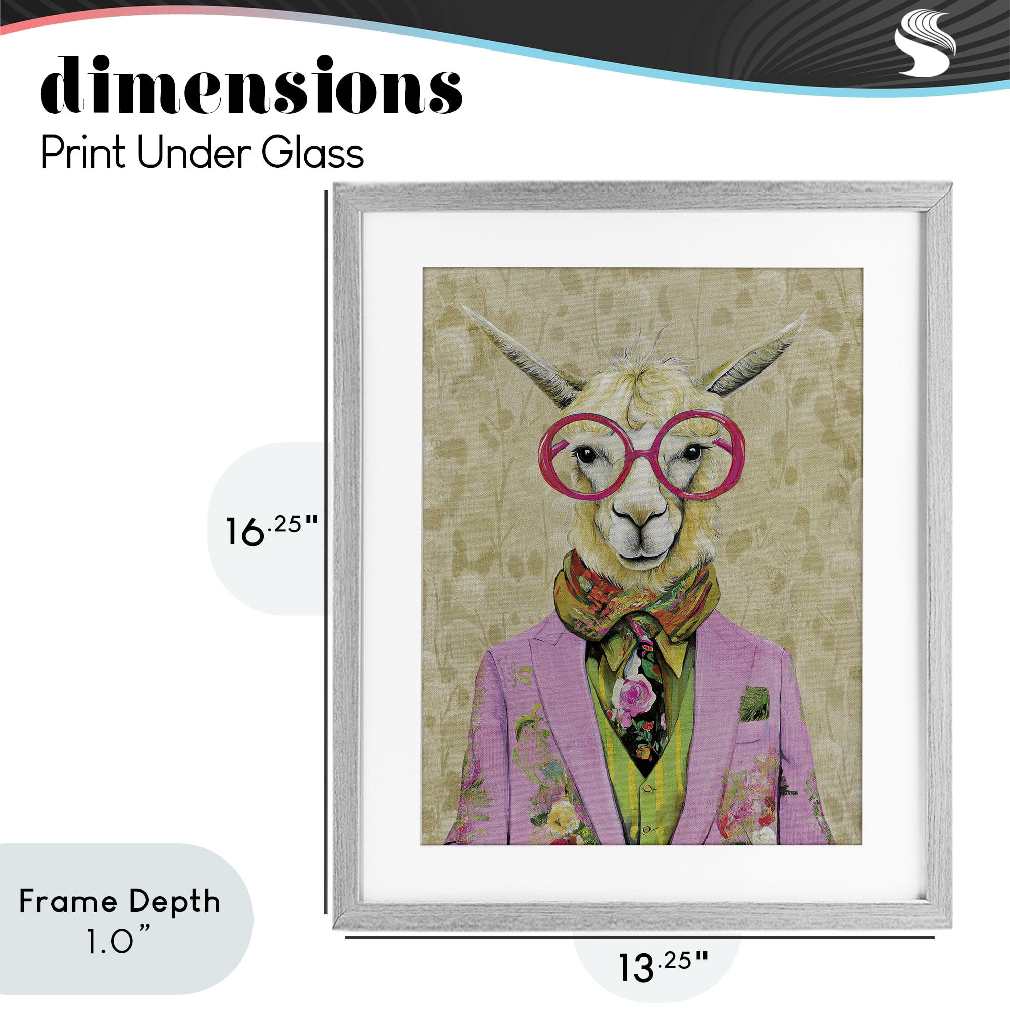 Stupell Industries Stylish Llama with Glasses Gray Framed Print Under Glass, design by Svetlana Aleynikova