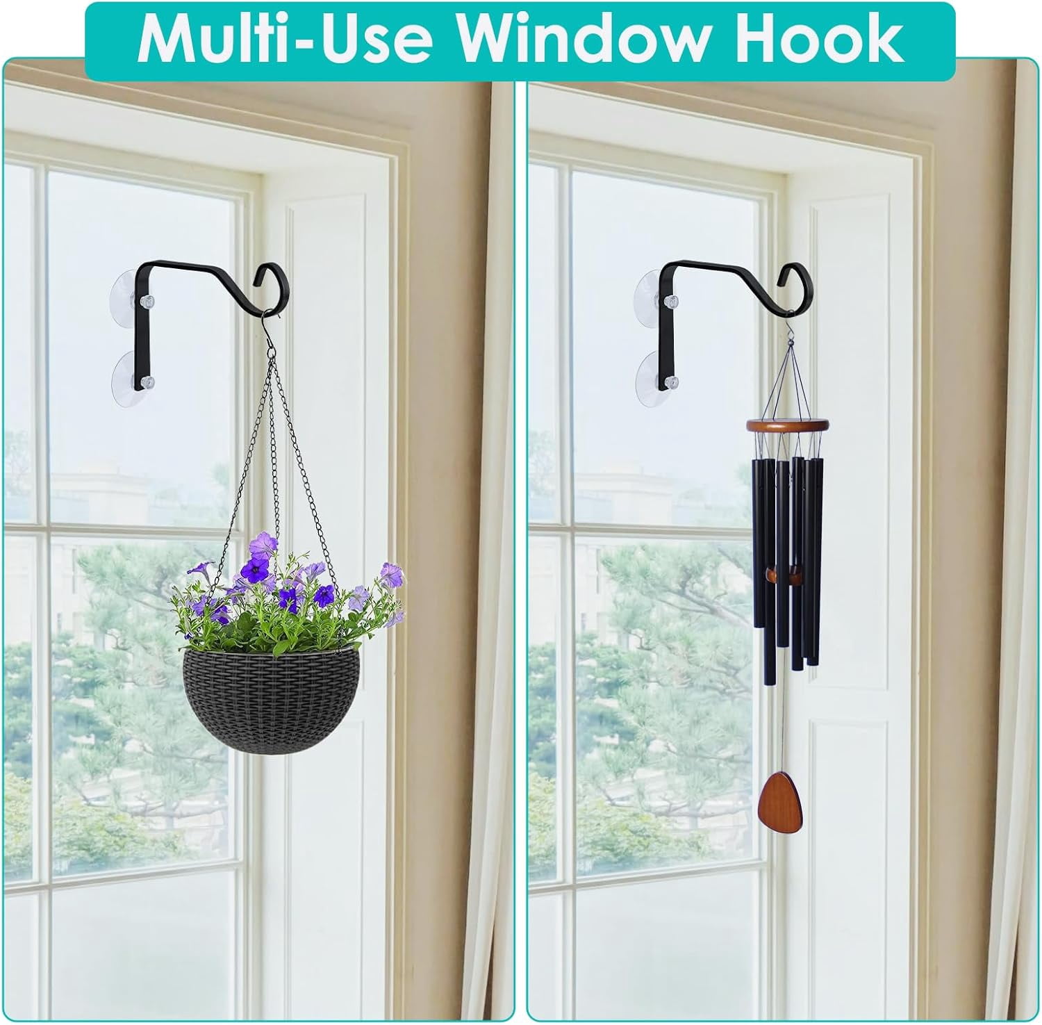 2 Pcs Heavy-Duty Window Suction Cup with Hanger, Window Mounted Wildlife, Hummingbird, Bird Feeders, Decorative Birdhouses, Wind Chimes & Plants, Strong Load-Bearing Hanging Hook