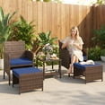 thumbnail image 3 of UDPATIO Balcony Furniture 5 Piece Patio Furniture Set, Outdoor Brown Wicker Chairs with Ottoman, Navy, 3 of 10