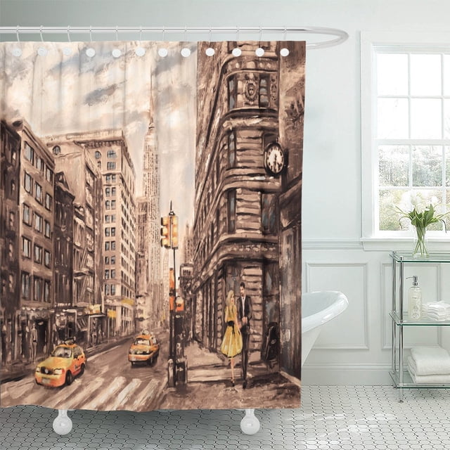 ABPHQTO Pintura al óleo sobre lienzo Street View of New York Cortina de ducha 152x180 cm ABPHQTO PKNMT60x72Shower-6562