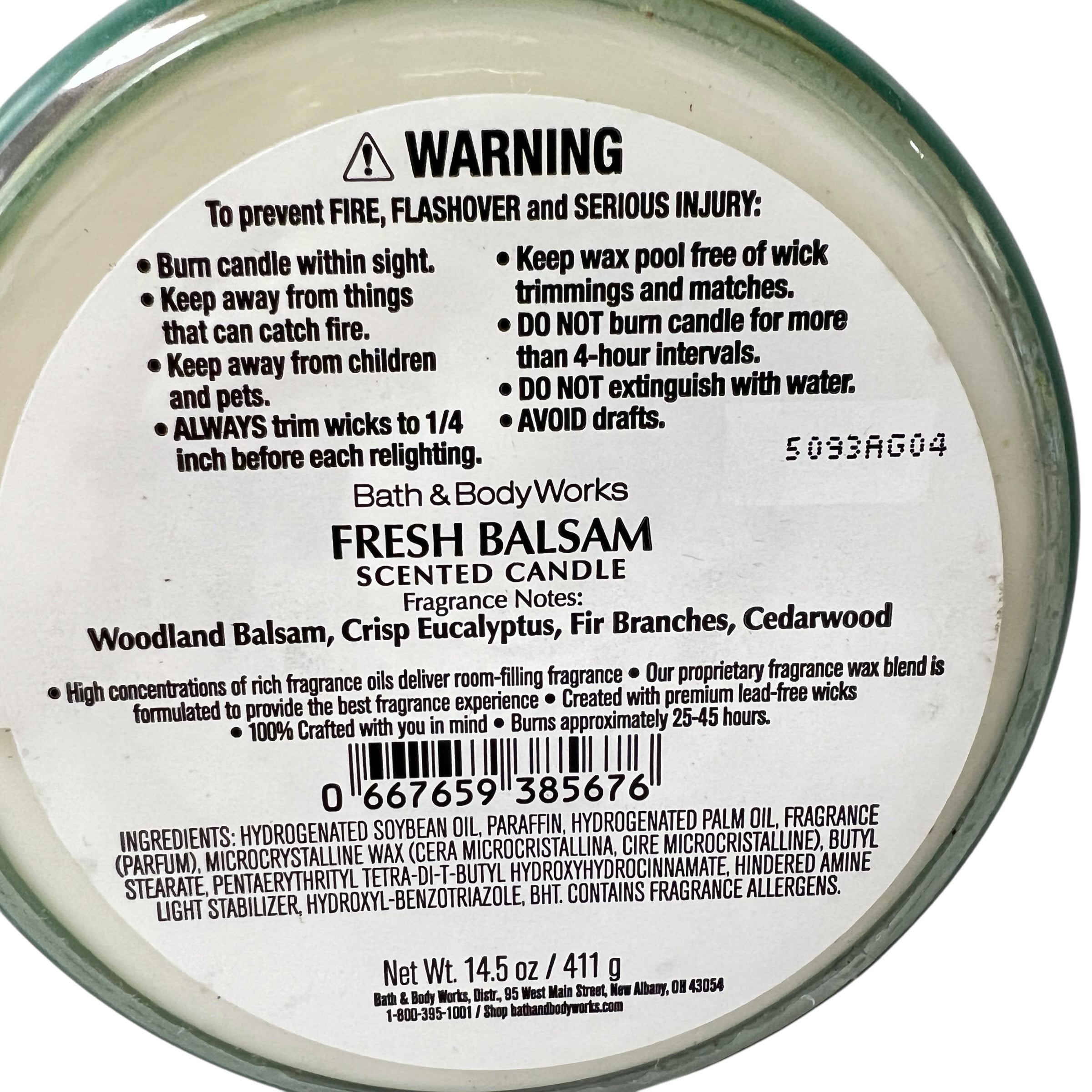 Bath & Body Works Fresh Balsam Scented 3 Wick Candle 14.5 oz