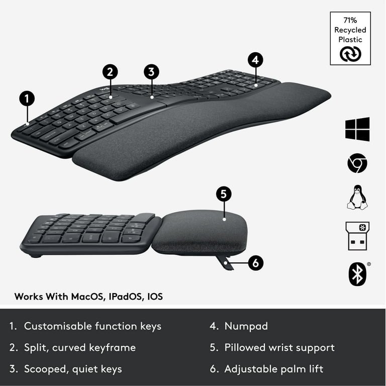 Logitech ERGO K860 Full Size Quiet Wireless Ergonomic