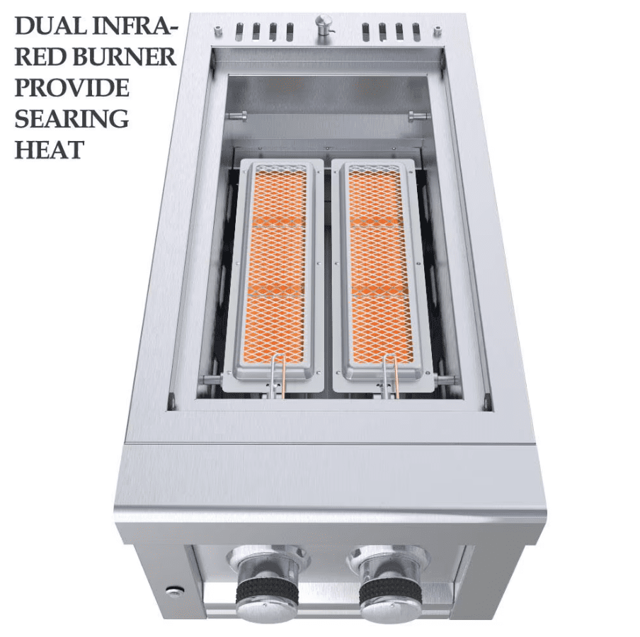 Sunstone Ruby Series 13 Inch Natural Gas Companion Pro Burner with Cooking Grates & Flavorizer Rack & LED Accent Light