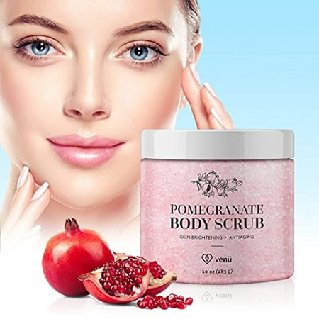 Pomegranate Body Scrub - Daily Exfoliating Treatment to Brighten Skin - Anti-Aging, Anti-Microbial and Anti-Inflammatory Properties - For Varicose and Spider Veins and More - By
