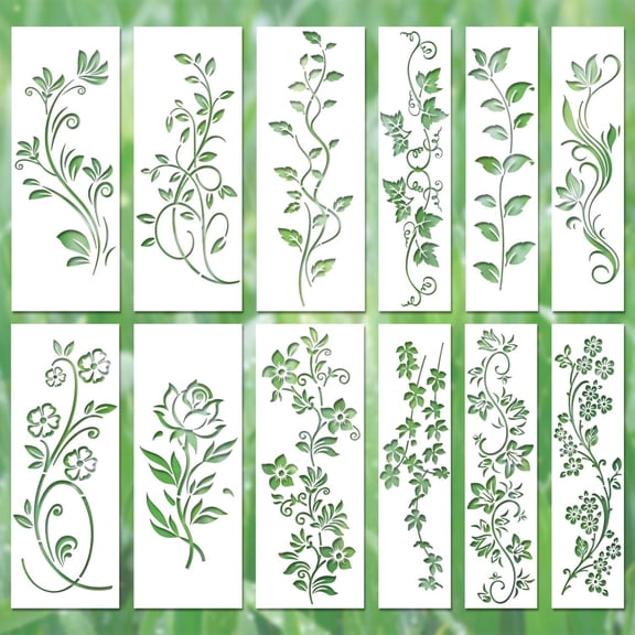 CCOCC 12Pcs Leaf Vine Stencils, Leaves &Amp; Flower Stencil | Reusable Floral Stencil Spring Drawing Templates for Painting on Walls Diy Craft Canvas Home Decor Wall Art