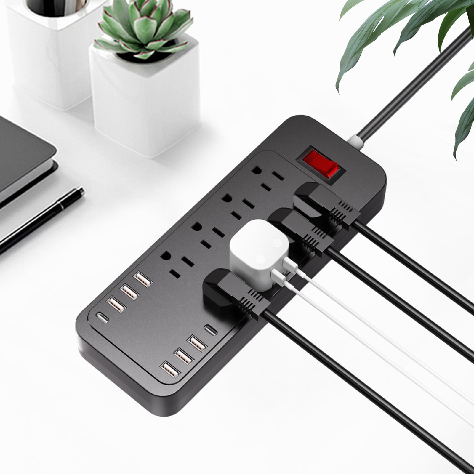 UsTZtai under $5! 2500W Power Strip, 8Extension Board with 6 USB Ports 2 Type-C, Surge Protector for Home Travel Charging