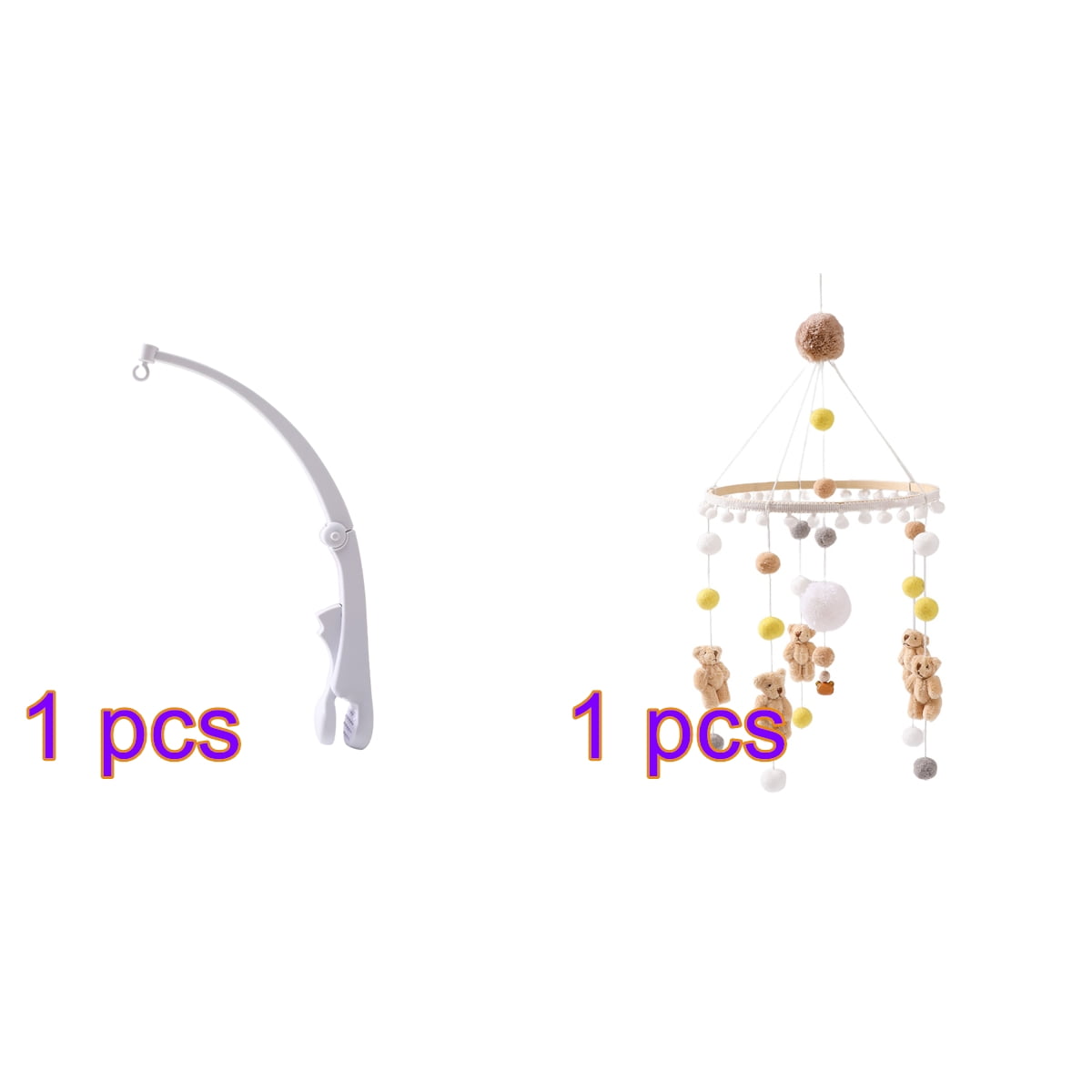Baby Panda Hair Ball Wind Chime, Wooden Hanging Crib Mobile Toy for Newborns, Nursery & Travel