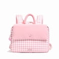 thumbnail image 4 of Women Canvas Checkered Students Bookbags Large Capacity Bookpack Wear-Resistant Travel Daypack Bag for Commute (Pink), 4 of 11