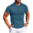 thumbnail image 2 of Mens Casual Manga Corta Botón Abajo Camisas Cuello Redondo Sólida Camisa de Parche para Al Aire Libre, Casual, Uso Diario, 2 of 7