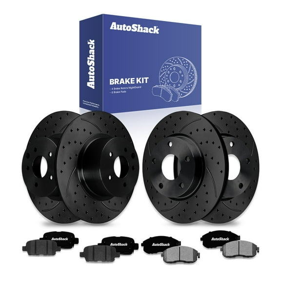AutoShack Front Vented & Rear Solid Drilled & Slotted E-Coated Brake Rotors Black Finish   Ceramic Pads 12-PC Brake Kit Replacement for 2009-2013 Nissan Altima NightGuard