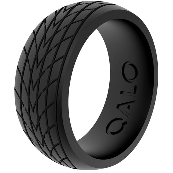 QALO Men's Strata Silicone Ring - Breathable & Durable Wedding Silicone Bands - Mens Grey/Black Size 9