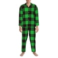 thumbnail image 3 of Naloa Buffalo Plaid Green Black Men’s Pajamas Set - Long Sleeve Button Down Sleep Shirt and Pajama Bottoms Sleepwear Set-Large, 3 of 7