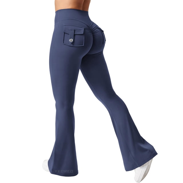Leggins YEOREO Brittany Flare con bolsillos para mujer, color azul marino, talla M