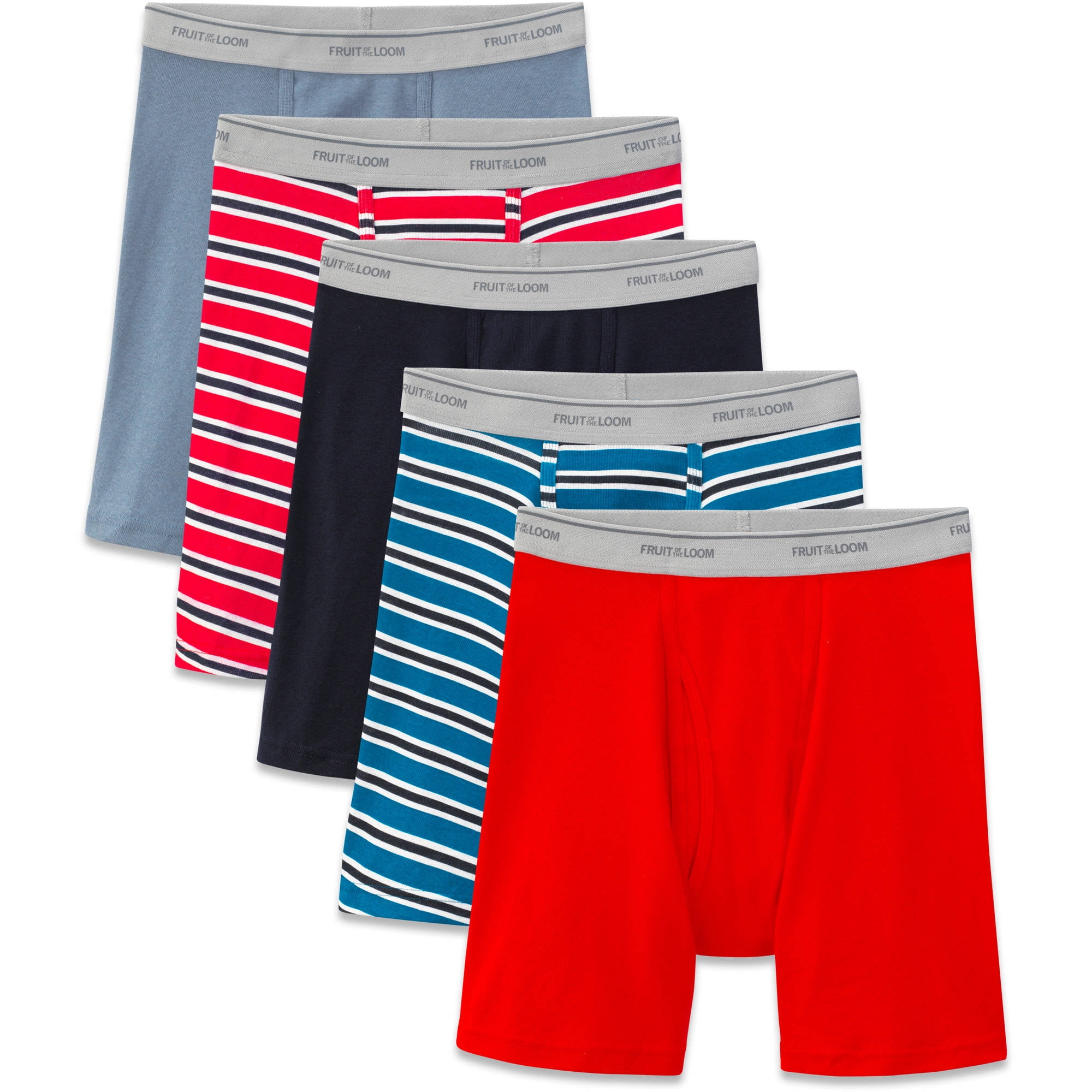 Fruit of the Loom Men's Stripes and Solids Boxer Briefs, 5-Pack by Fruit Of The Loom Men's Underwear
