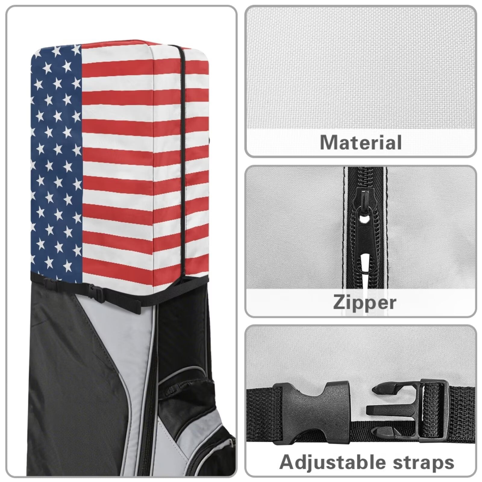 Chririnla American Flag Stars Portable Golf Bag Dust Cover Club Protection Cape with Snap Button & Zipper Waterproof & Dustproof for All Weather