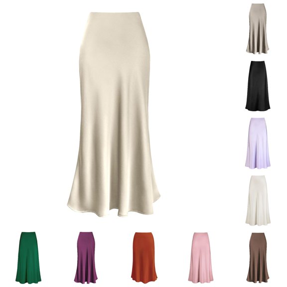 Womens High Waist Skirt Solid Satin Dress Zipper Elegant Skirt Table Skirts for Rectangle Tables 8ft