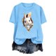 thumbnail image 3 of Tops de Cuello Alto para las Mujeres Amante Impreso Camiseta Cuello Redondo Manga Corta, Poliéster Spandex, 3 of 6