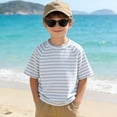 thumbnail image 2 of YDFCWXW Little Kids Striped T-Shirt Boys Girls Short Sleeve Cotton Tee Tops Toddler Raglan Sleeve Crewneck Shirt (Light Blue, 9-12 Months), 2 of 8