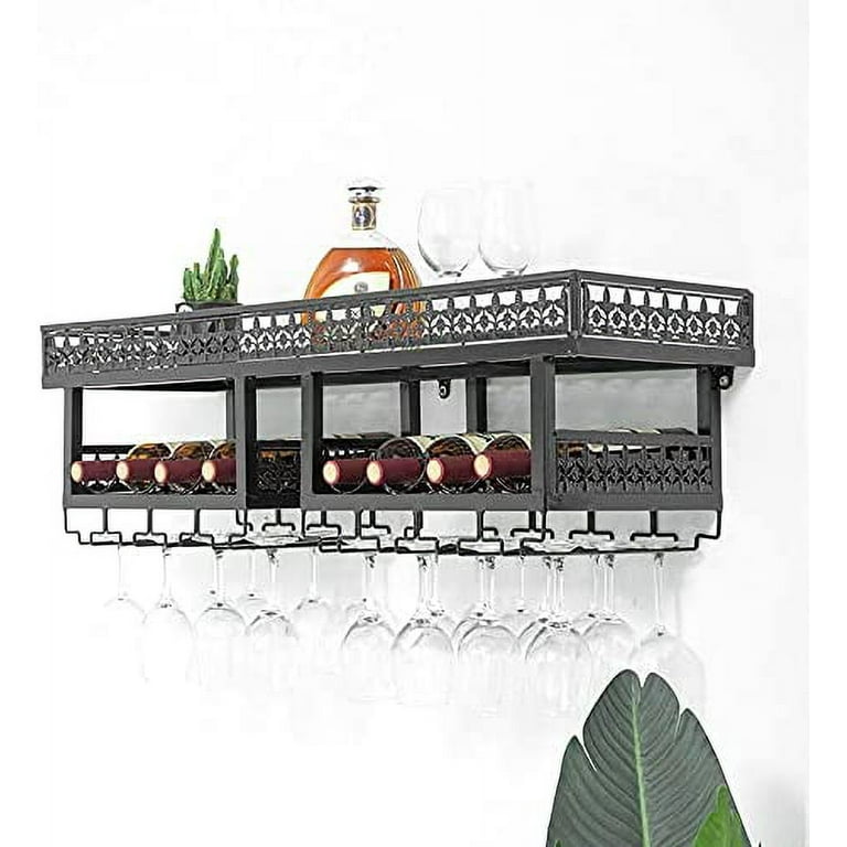 Hanging Rack Upside Down Shelf Industrial Metal Bar Wine Glass Bottle Holder