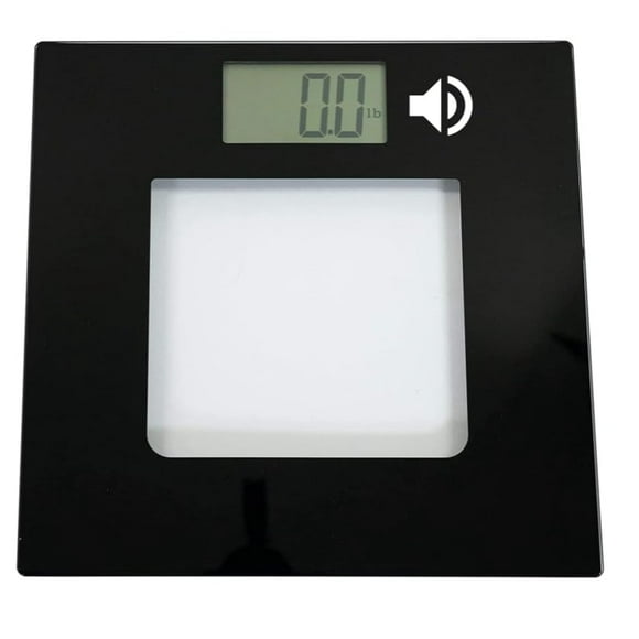 Báscula digital parlante de vidrio extra ancho - Báscula con pantalla visual y de voz precisa para peso corporal - Máximo de 395 libras - Vidrio de seguridad de gran ancho - Pantalla LCD grande - Ence