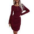 thumbnail image 1 of Vestido De Manga Larga De Encaje Para Mujer, Decoración De Botones, Abrigo De Cadera, Lavado A Máquina, Cuello Redondo, Vestido De Manga Larga De Encaje Para La Vida Diaria Para, 1 of 8