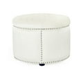 thumbnail image 5 of Round Velvet Ottoman with Studded Trim Beige, 5 of 8
